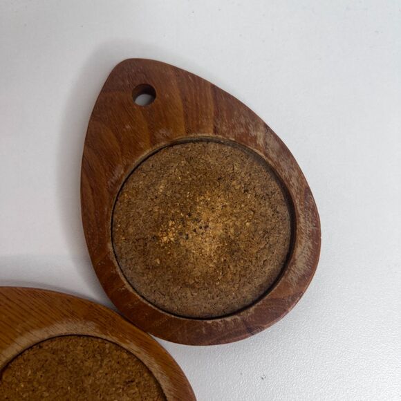 VTG Sere Wooden Cork Coaster Set of 7 w/ Holder MCM Stacked Teardrop Barware - Picture 14 of 16